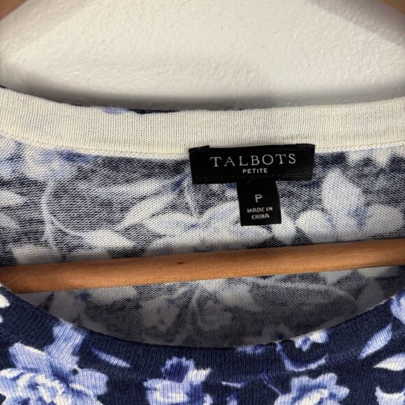 Talbots India Ink Medallion Bird Toile Sweater 3/4 Blue Sleeve Size Petite - Picture 4 of 6